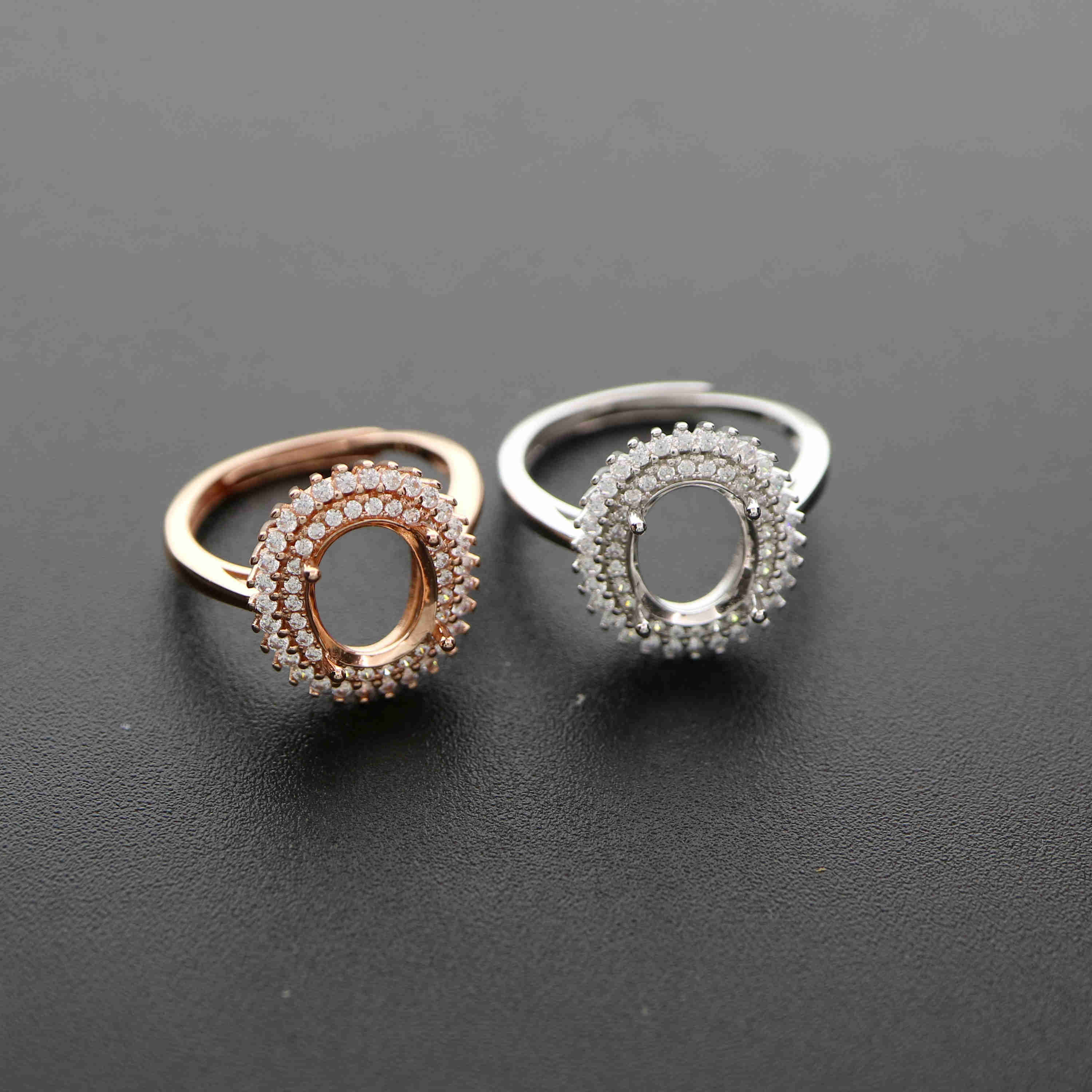 1Pcs Multiple Sizes Luxury Rose Gold Silver Oval Gems Cz Stone Prong Bezel Solid 925 Sterling Silver Adjustable Ring Settings 1224013 - Click Image to Close